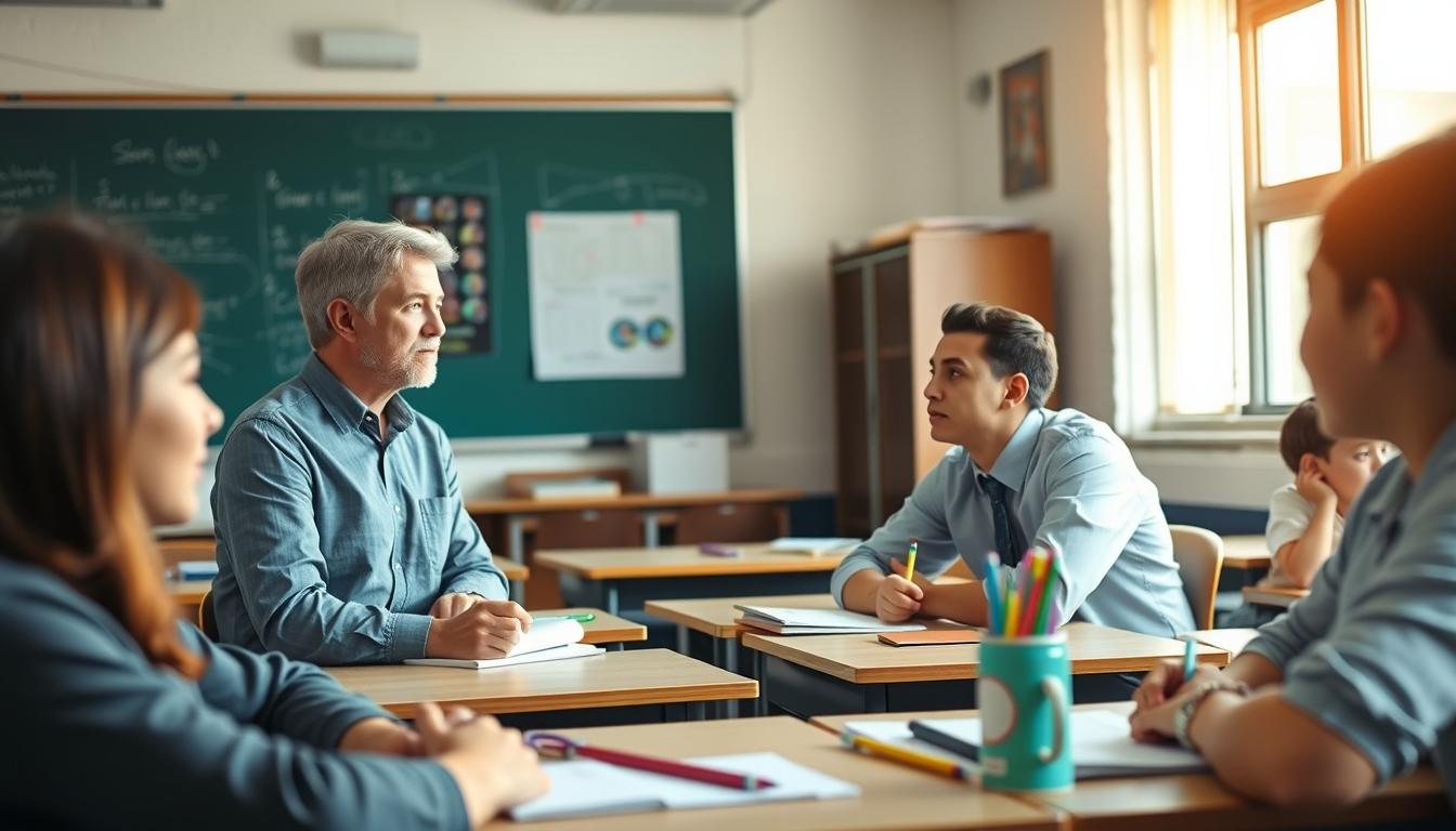 Students studying together in modern classroom